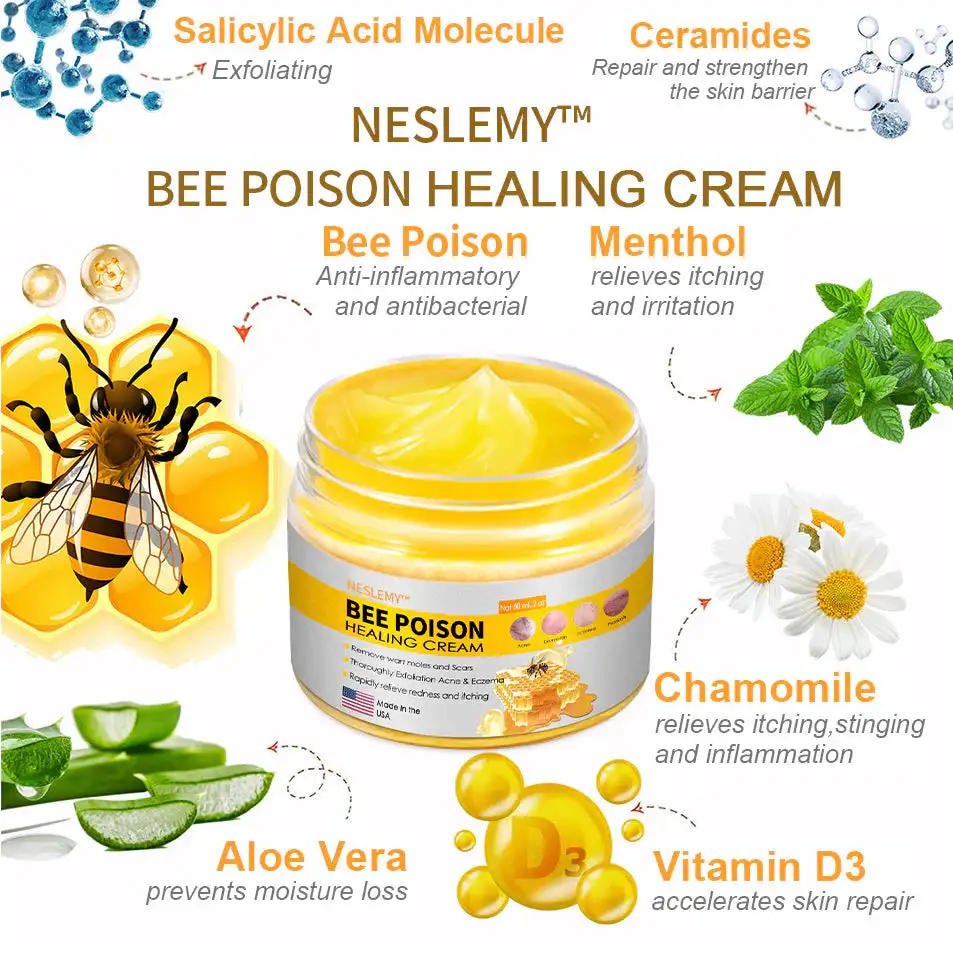 NESLEMY™ Bee Poison Skin Cream(👨⚕AAD Recommended),for Remove Warts, Acne and Scars