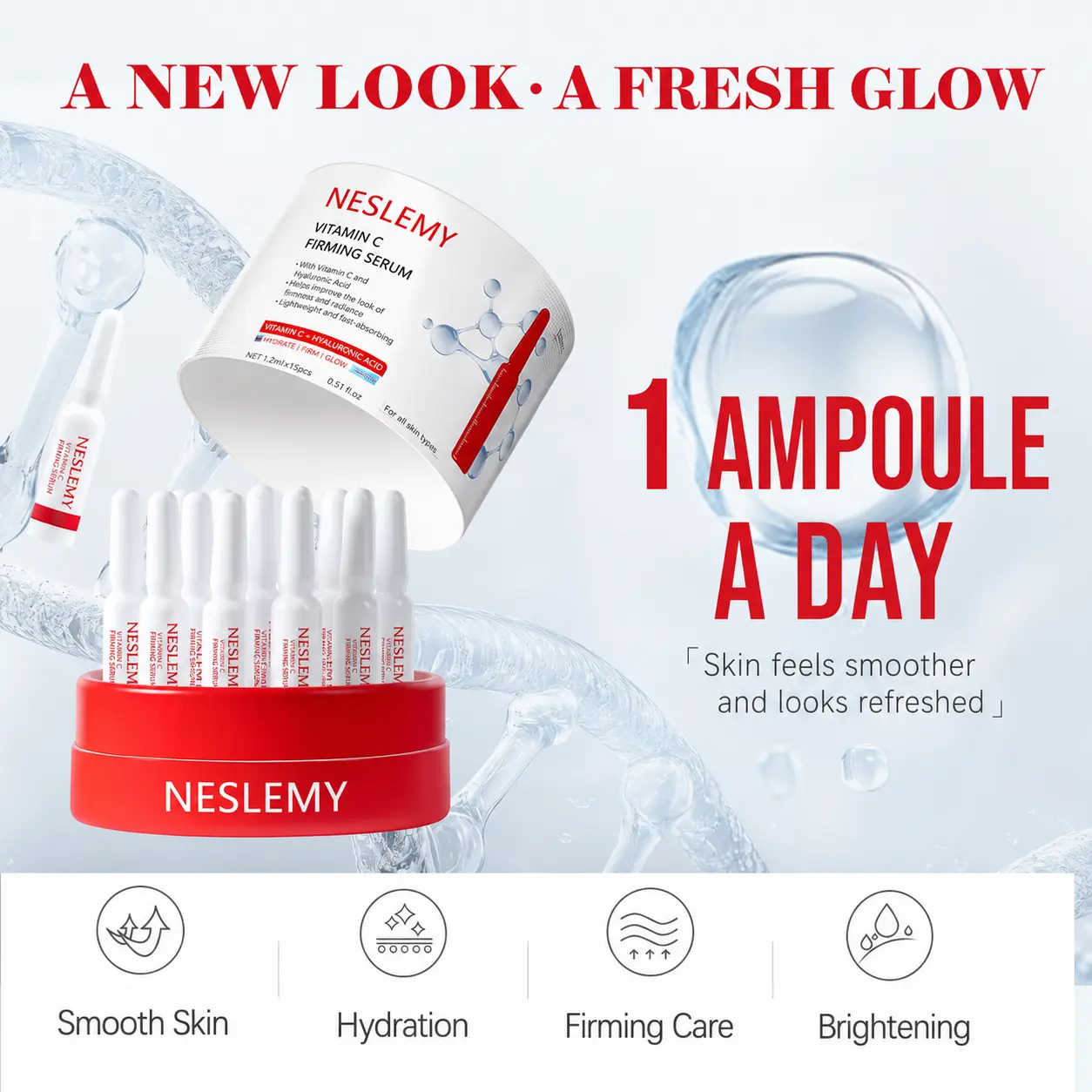 ✨ NESLEMY Vitamin C Collagen Firming Serum Ampoules – Brightening, Hydrating & Anti-Wrinkle Skin Care