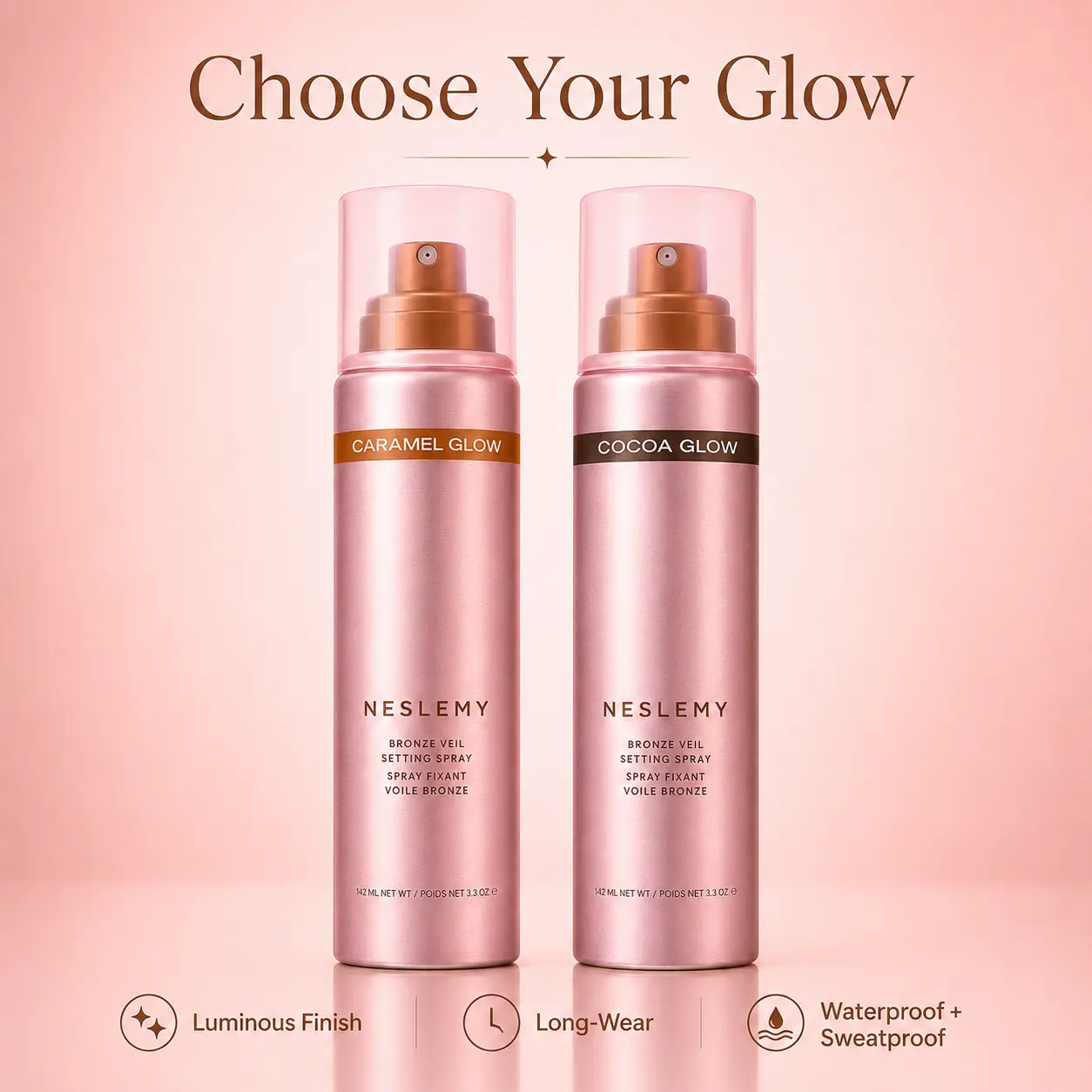 NESLEMY Bronze Veil Waterproof Setting Spray – Sun-Kissed Glow Makeup Finishing Mist