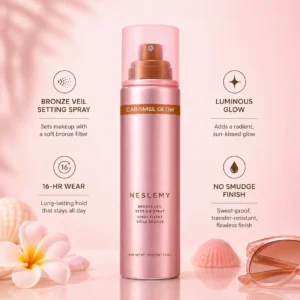 NESLEMY Bronze Veil Waterproof Setting Spray – Sun-Kissed Glow Makeup Finishing Mist