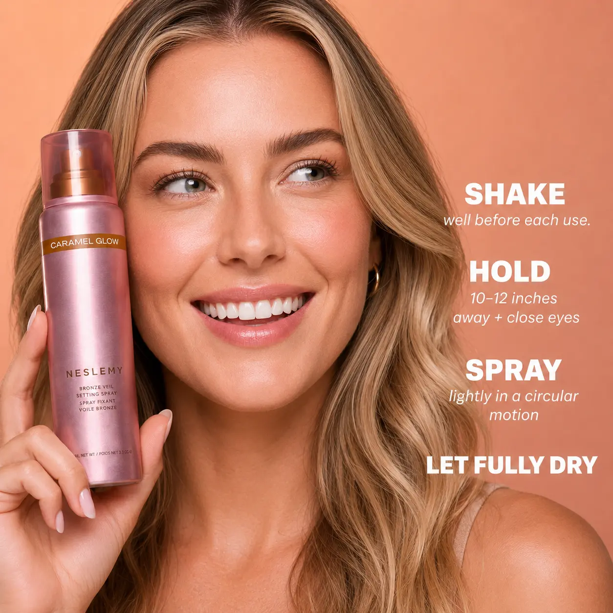 NESLEMY Bronze Veil Waterproof Setting Spray – Sun-Kissed Glow Makeup Finishing Mist