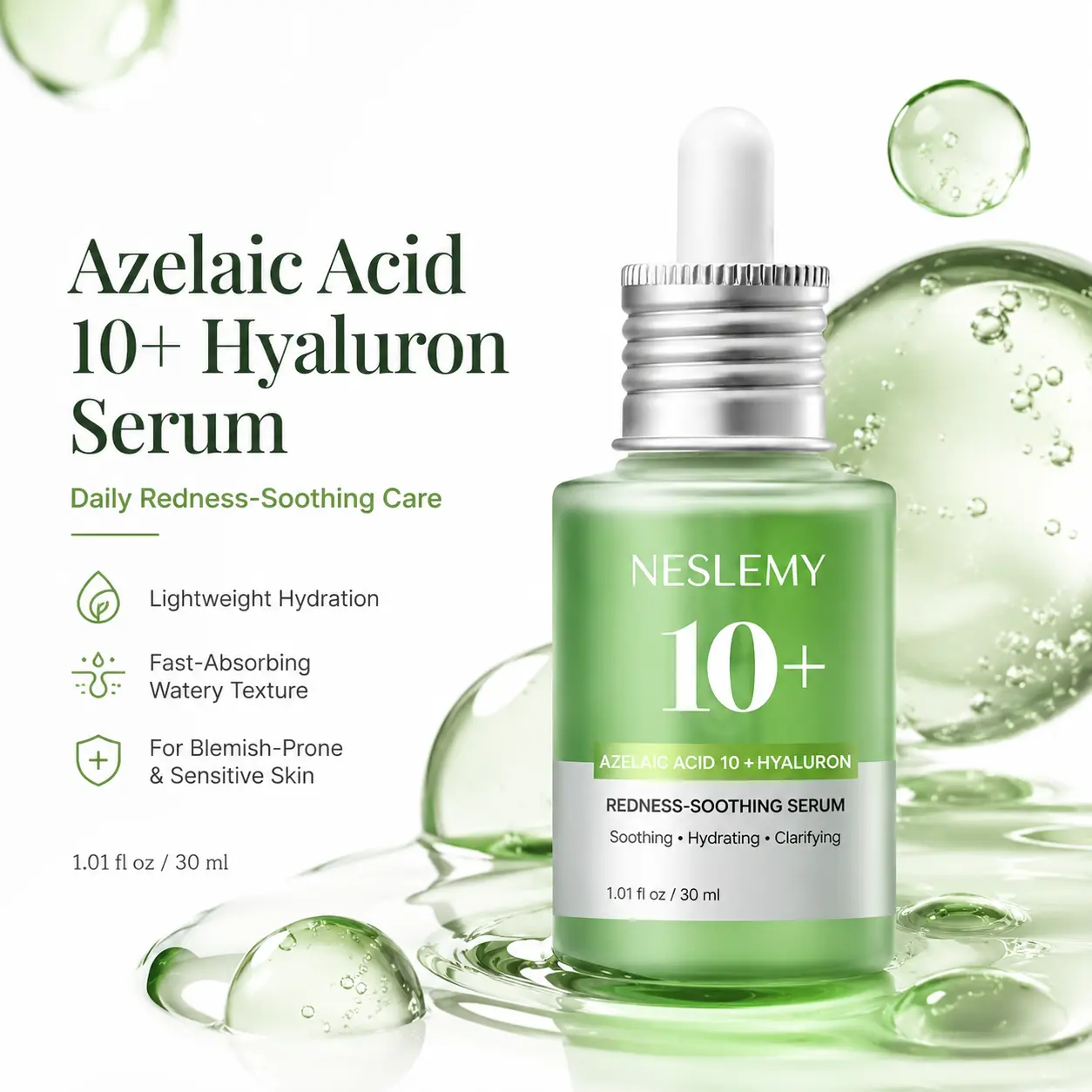 🌿 NESLEMY 10% Azelaic Acid + Hyaluron Soothing Serum ✨