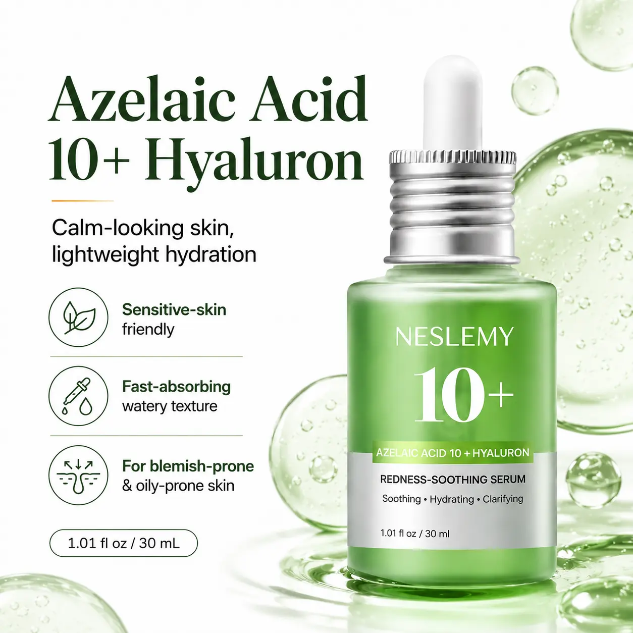 🌿 NESLEMY 10% Azelaic Acid + Hyaluron Soothing Serum ✨