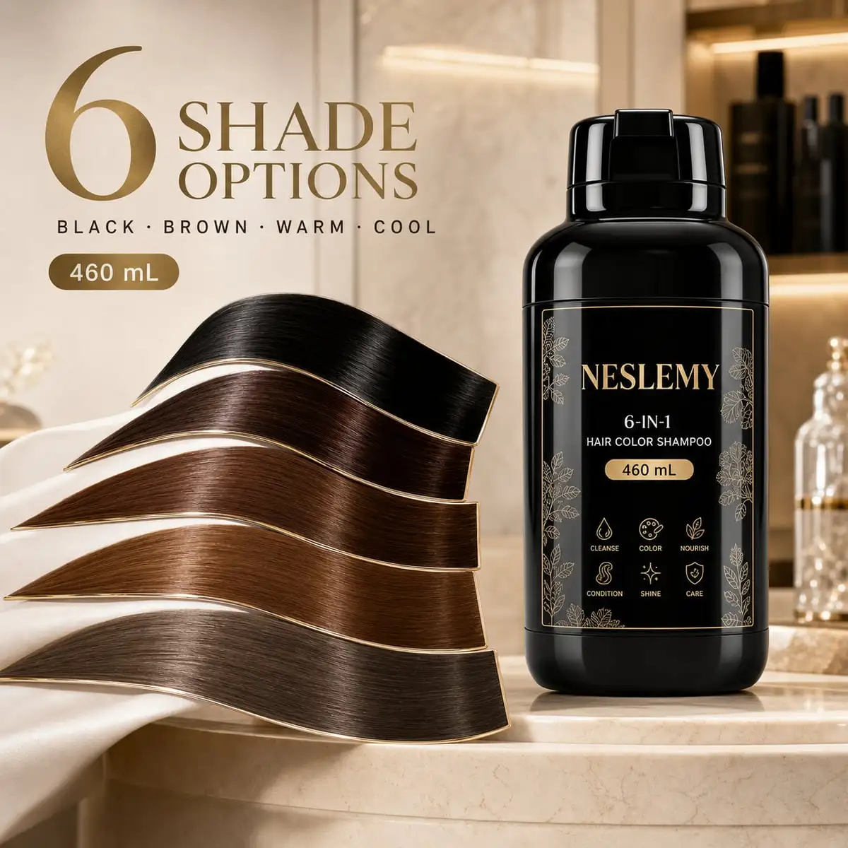 NESLEMY 6-in-1 Hair Color Shampoo — 460 mL · 6 Shades