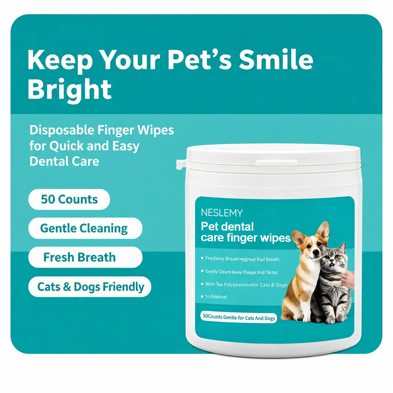 NESLEMY|Pet Dental Care Finger Wipes