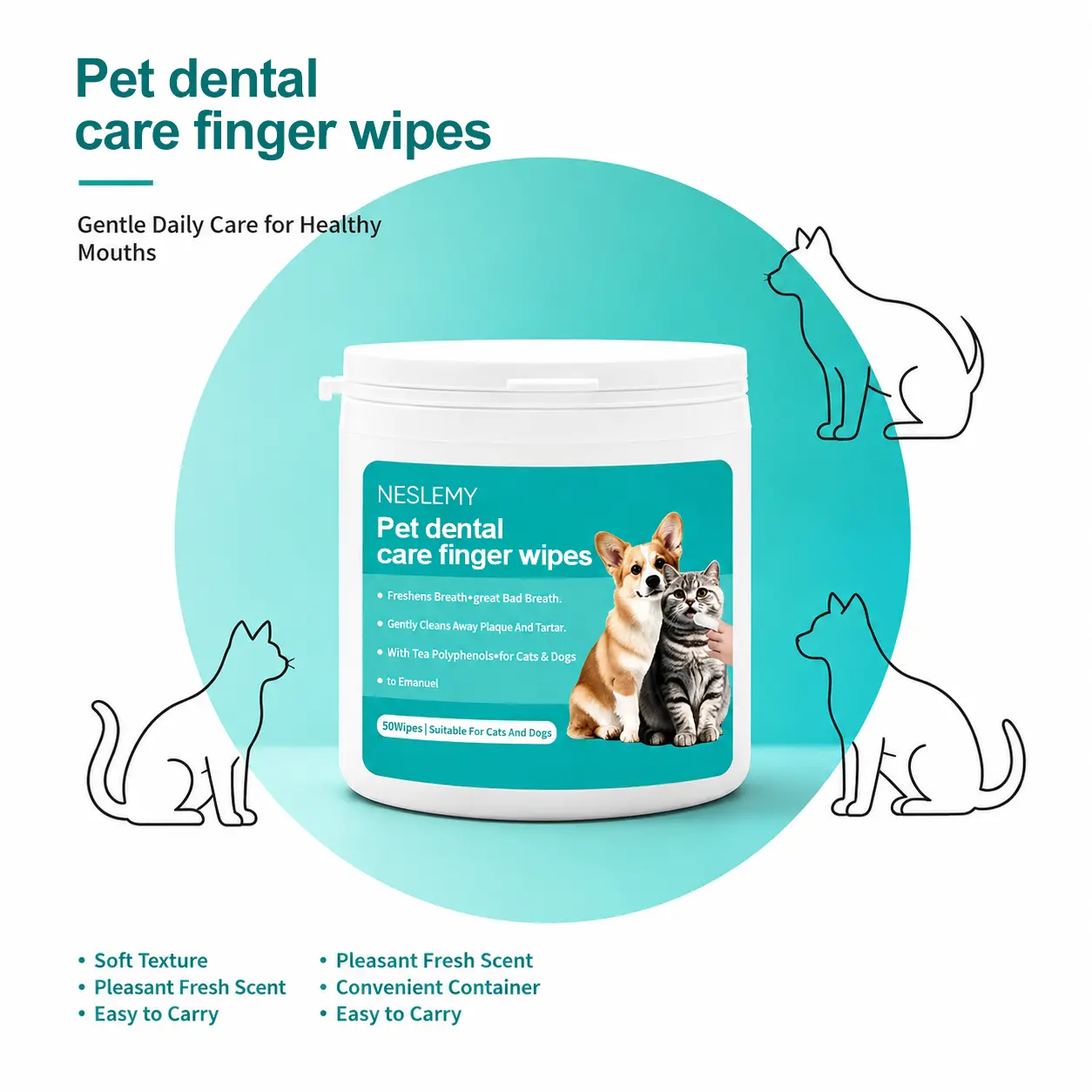 NESLEMY|Pet Dental Care Finger Wipes