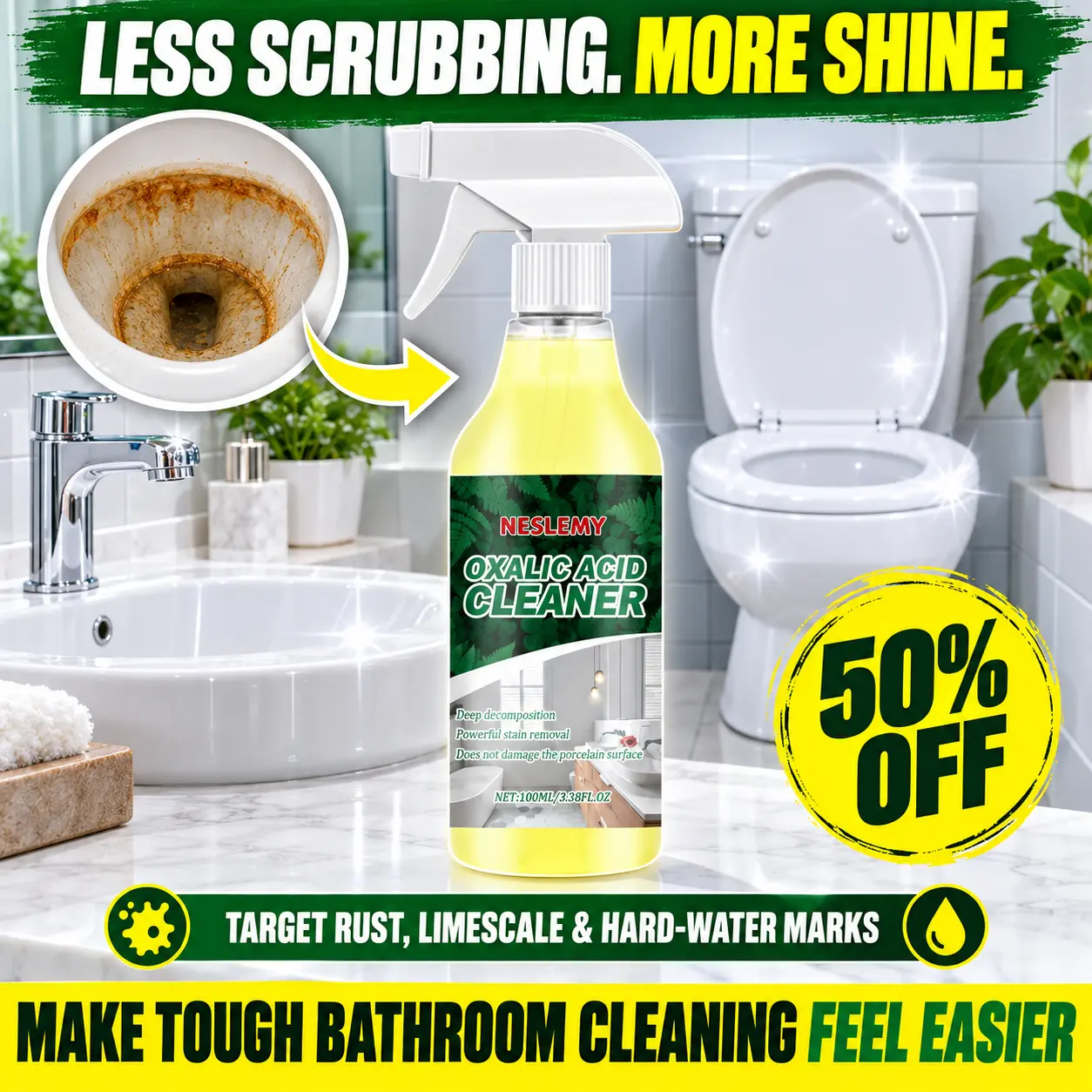 🔥NESLEMY Oxalic acid Cleaner for Tough Toilet & Sink Stains
