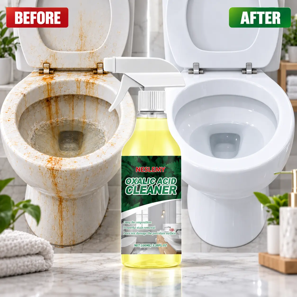 🔥NESLEMY Oxalic acid Cleaner for Tough Toilet & Sink Stains