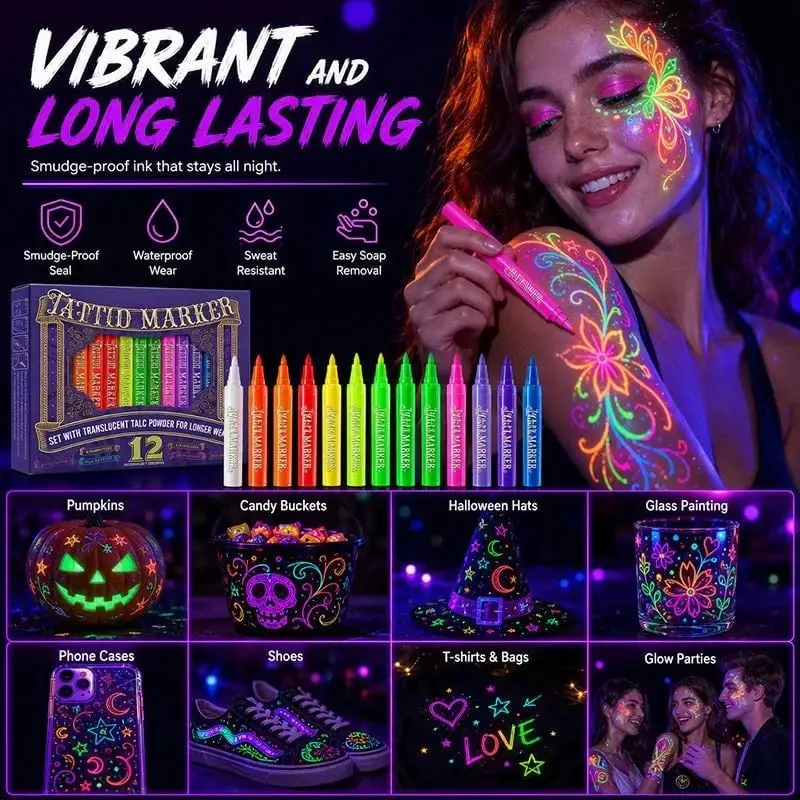 Neslemy Glow Party Tattoo Pens